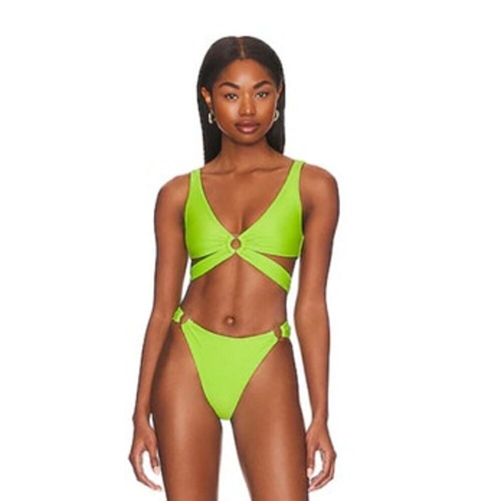Lovers and Friends I Got Options Lime Green Bikini Wrap Top, L